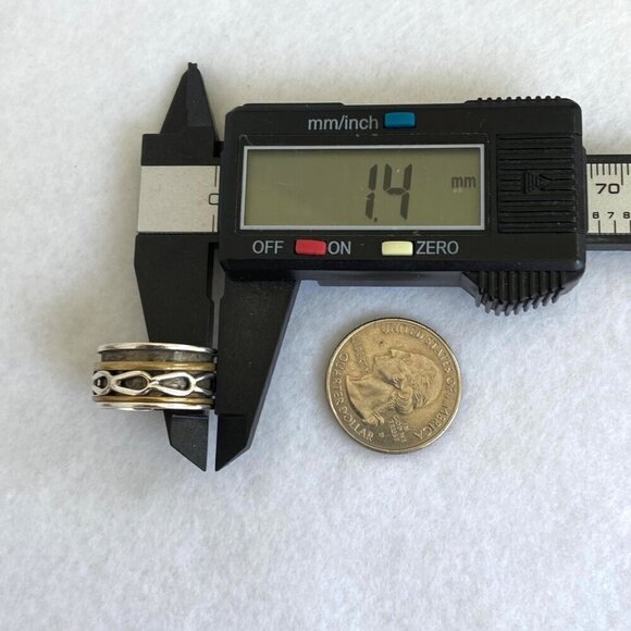 Sterling Silver 925 India Two Tone Brass Wide Multiple Band Spinner Ring Sz 7.5 - Picture 14 of 14